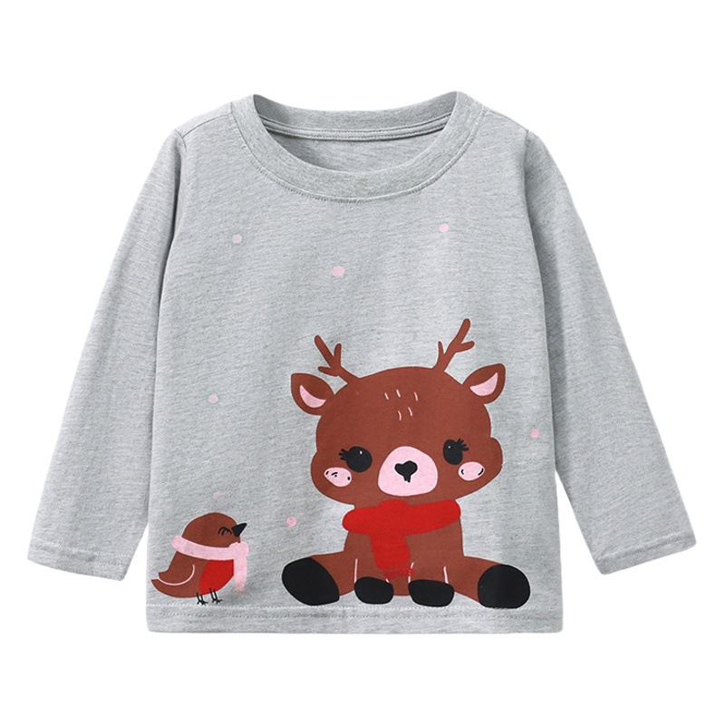 JOJOBEBE ropa para niños europeos y americanos otoño nuevos niños de manga larga camiseta algodón de dibujos animados impreso marca camiseta para niños