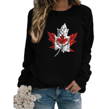 跨境货源外贸欧美 三叶草枫叶印花圆领女士卫衣外套 欧码大码宽松