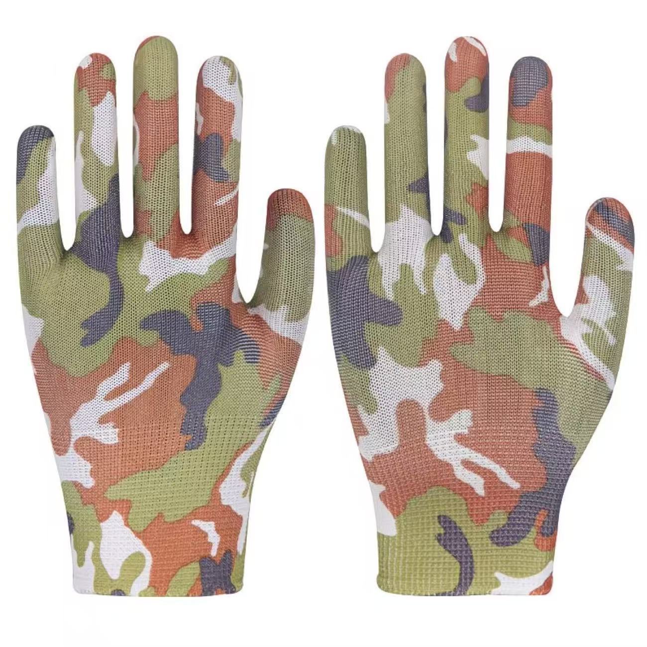 Juego de guantes de palma recubiertos de PU coloridos para mujer, protección laboral, antideslizantes, estampados, engomados, al por mayor, guantes finos de protección laboral image 19