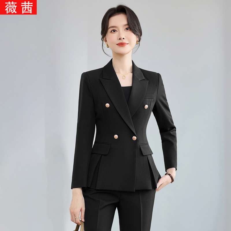2026 Navy Blue Fashionable Women's Suit Set, New Spring and Autumn Professional Outfit, Jacket, Skirt, and Pants Two-Piece Set