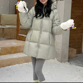 云朵泡芙中长款2025新款韩版连帽加厚保暖冬季百搭羽绒服女