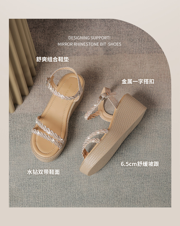Sandal đế xuồng quai ngang nữ phong cách tiên nữ, gót cao 9 cm — M568 màu sâm panh chi tiết 5