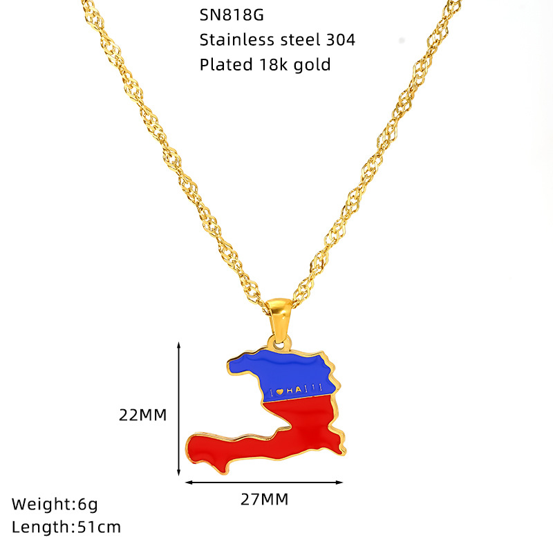 Wholesale Jewelry Hip-Hop Streetwear National Flag Map 304 Stainless Steel Enamel Pendant Necklace Singapore Chain display picture 5