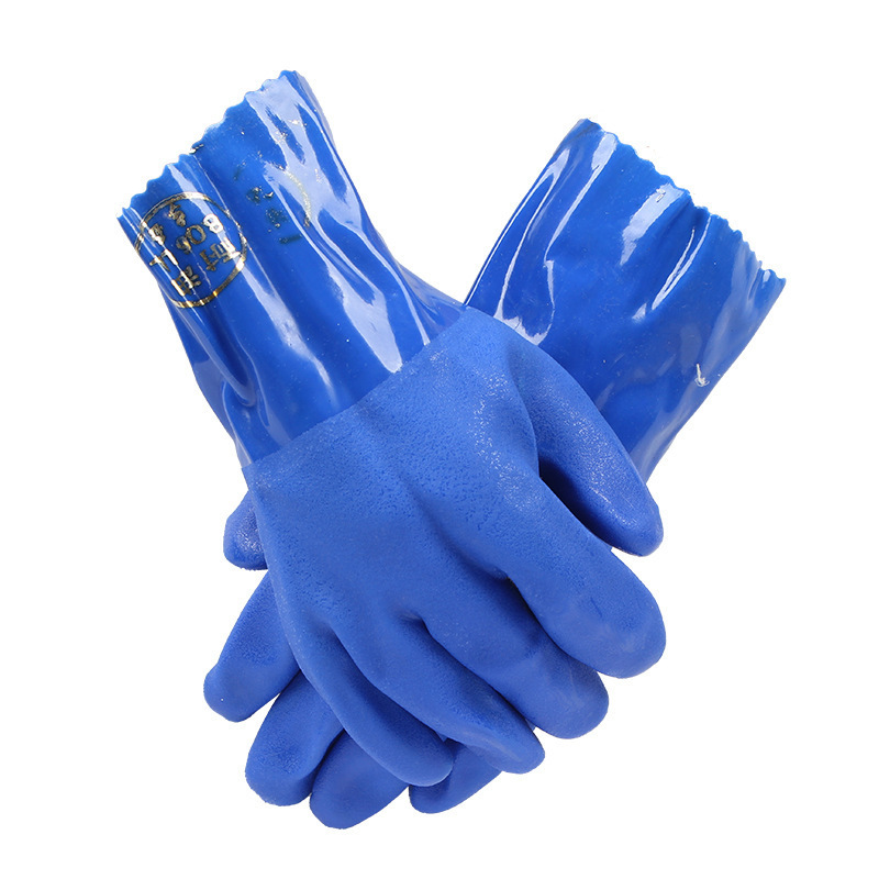东亚806耐酸碱耐油手套26cm蓝色耐磨棉布衬里耐寒化工手套批发