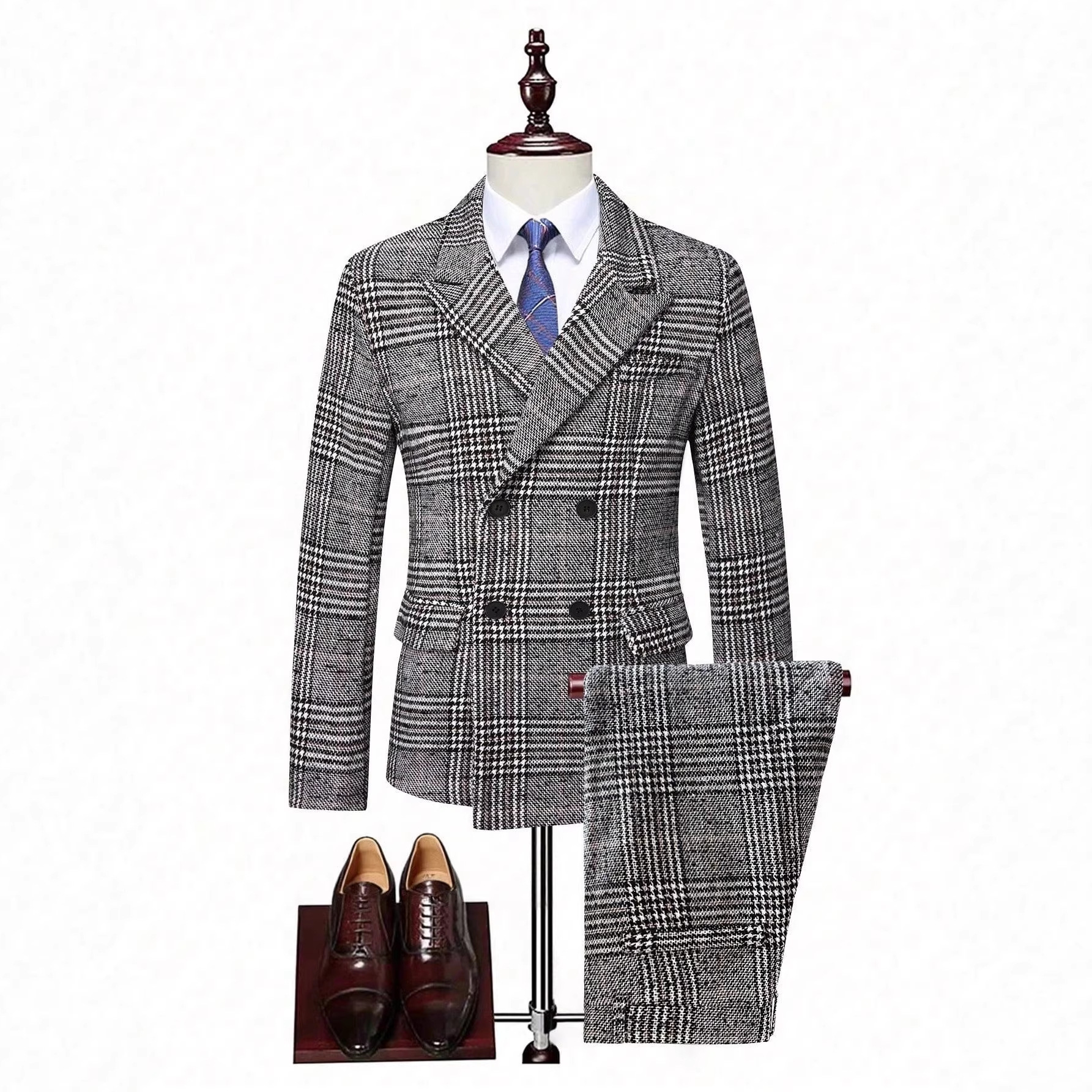 2026 Foreign Trade Cross-Border European And American Men's Light Business Banquet Double-Breasted Plaid Suit 240810_voghion.com