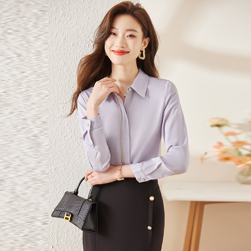 2024 spring new simple top commuter elegant fashion lapel long sleeve women's shirt MH6728