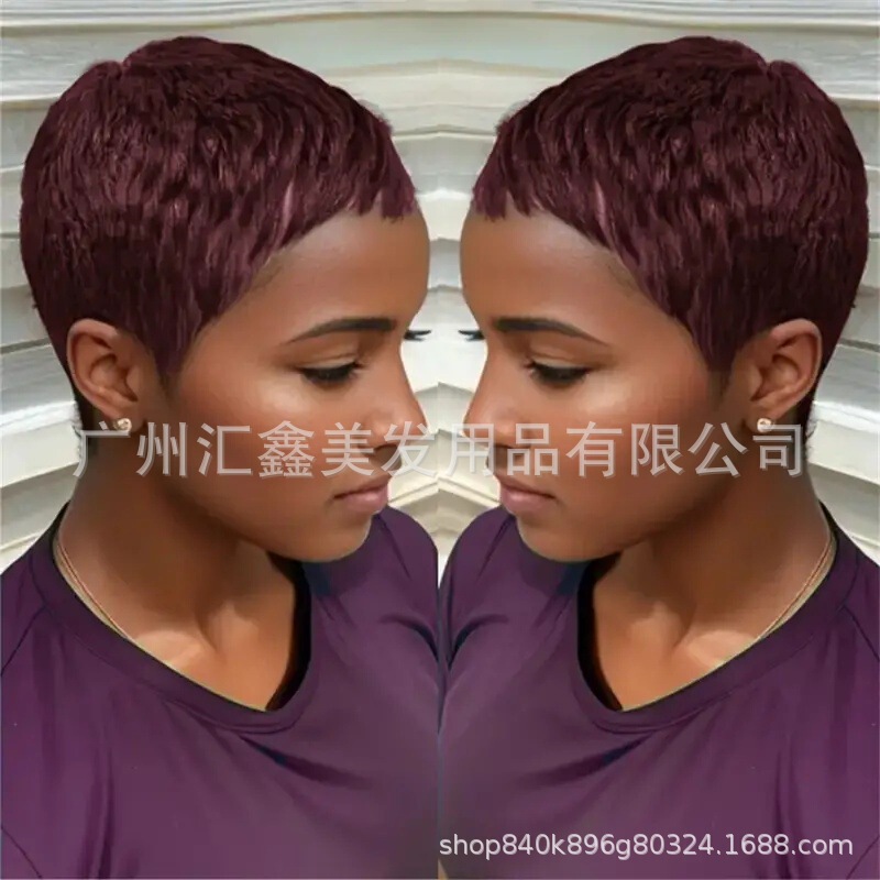 6-Inch Real Hair Full Wig Pixie Human Hair Wig Cross-Border Certified Women's Wig 6-Inch Real Hair Full Wig Pixie Human Hair Wig Cross-Border Certified Women's Wig