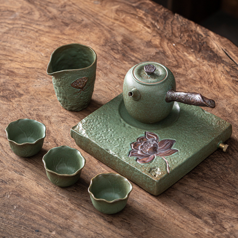 Creativo japonés Kung Fu té juego traje hogar cerámica té taza tetera gres simple viaje portátil una olla tres tazas