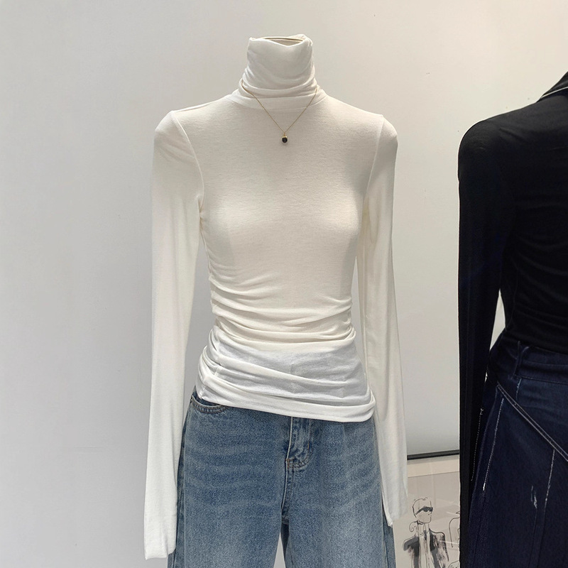 Thin Tencel High-Neck Inner Layer with White Bottoming Shirt for Women, New High-End Pile Collar, Trendy Tops This Year