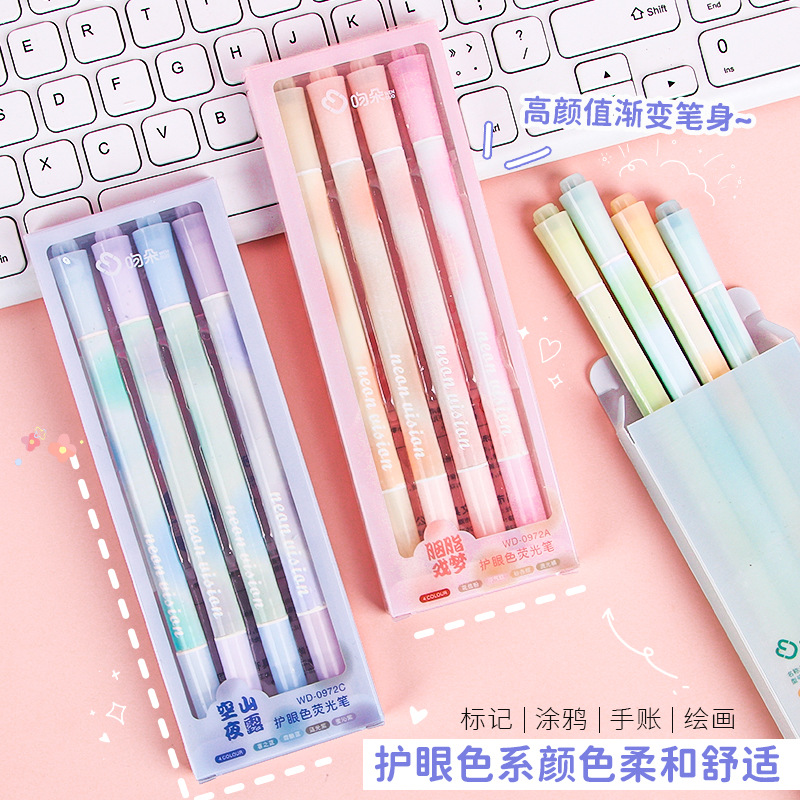 Nuevo de doble cabeza de protección ocular resaltador estudiante de alto aspecto marca pluma gran capacidad marca diario pluma conjunto al por mayor