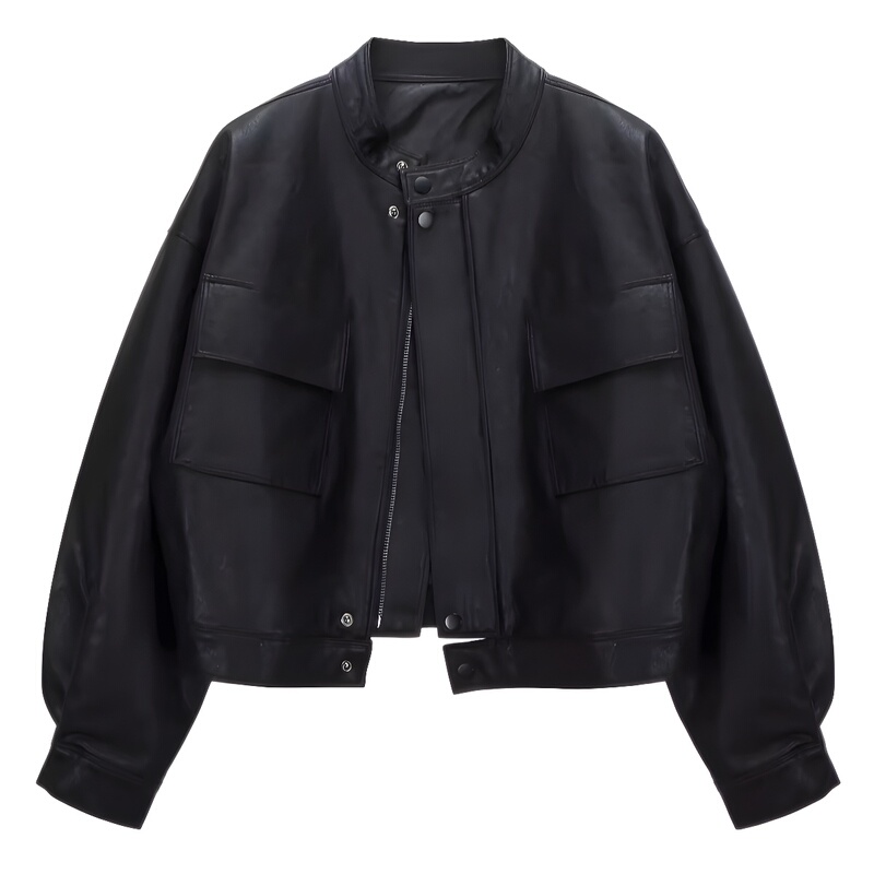 Short Leather Jacket for Women, New Spring and Autumn Korean Style, Loose Casual Trendy Hong Kong Style Retro Pu Motorcycle Jacket Short Leather Jacket for Women, New Spring and Autumn Korean Style, Loose Casual Trendy Hong Kong Style Retro Pu Motorcycle Jacket