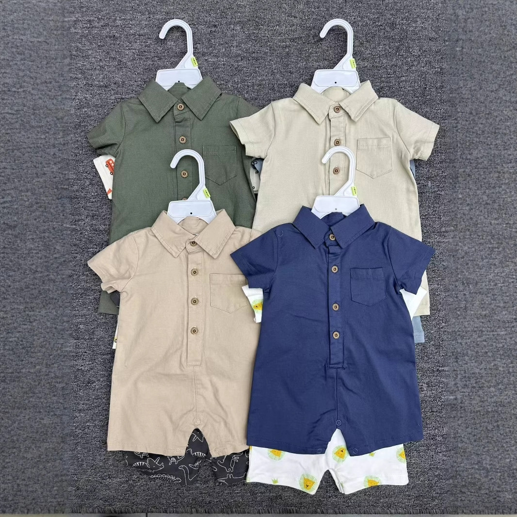 外贸批发 儿童套装新款男童哈衣 婴儿短袖爬服平爬2件套 2pcs