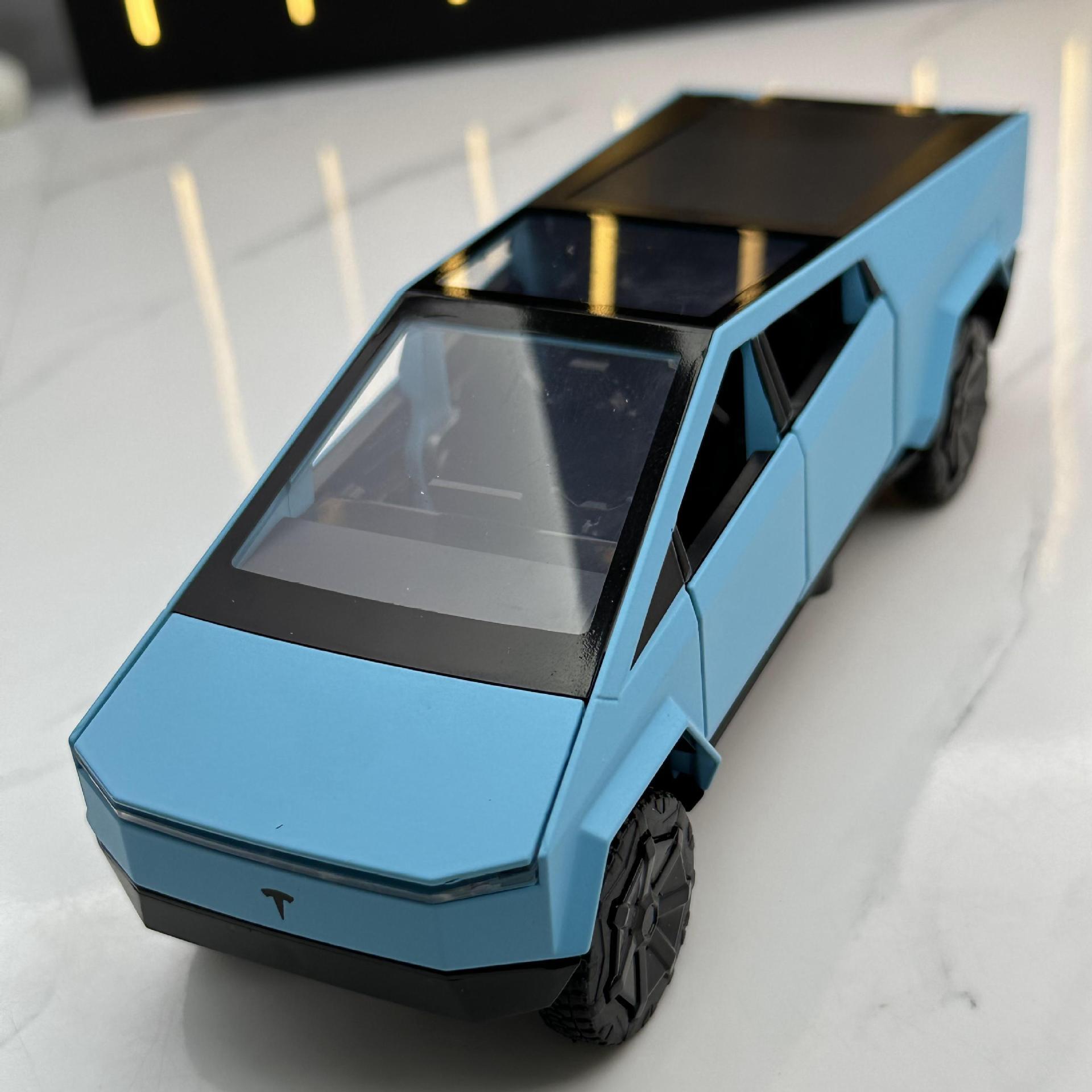 Nuevo modelo de coche de aleación Haodi 1: 32 Tesla pickup Tire hacia atrás 4 Puerta Abierta Luz de sonido modelo de coche de juguete adornos