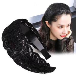 Covered with white hair headwear temperament hairpin wide-brimmed widened thin fashion Latin ballroom dance lace headband for women girls hair hoop wide-brimmed lace collar