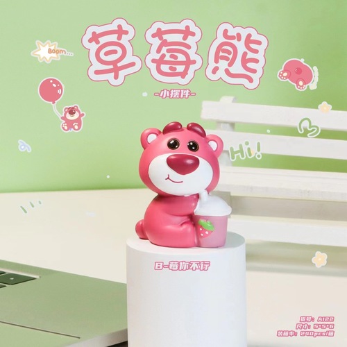 Girly Cute Pink Little Bear Resin Crafts Ornament Mini Cartoon Hand Doll Birthday Gift