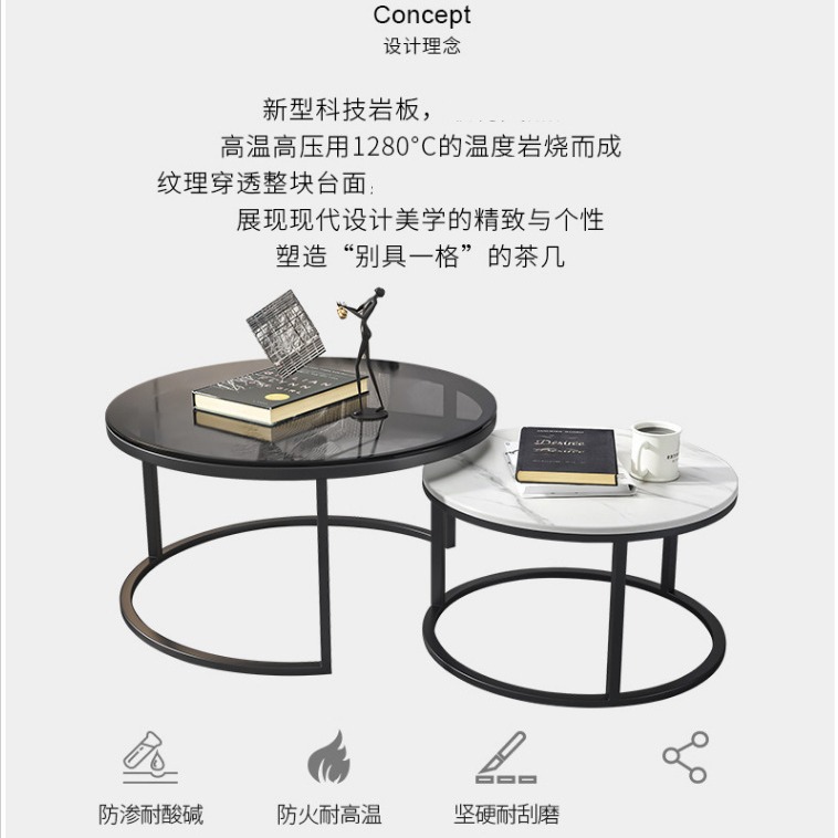 Mesa de centro de vidrio estilo nórdico, de lujo ligero, extensible, redonda, moderna, minimalista, para apartamentos pequeños, para uso doméstico.