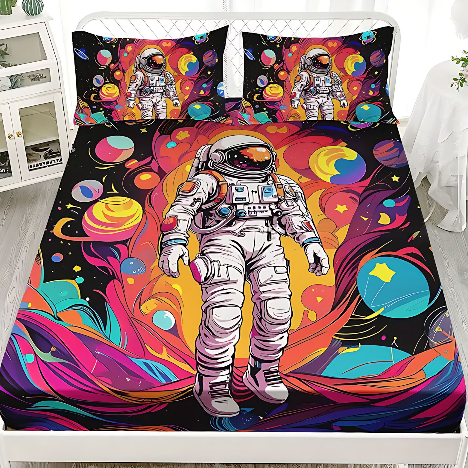 TEMU / JIT comercio exterior transfronterizo dibujos animados astronautas 3D impresión digital cama cama almohada kit para dibujar