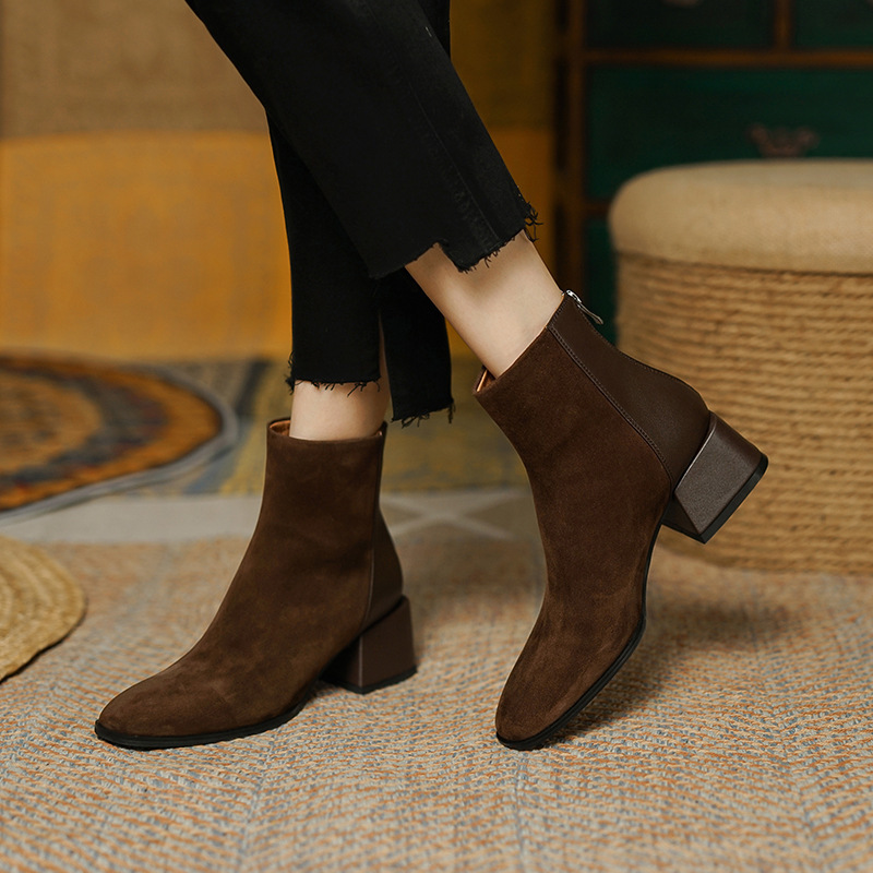 Commuter Retro ~ Chelsea Ankle Boots Women's New Frosted Coarse Heel Single Boots and Ankle Boots Commuter Retro ~ Chelsea Ankle Boots Women's New Frosted Coarse Heel Single Boots and Ankle Boots