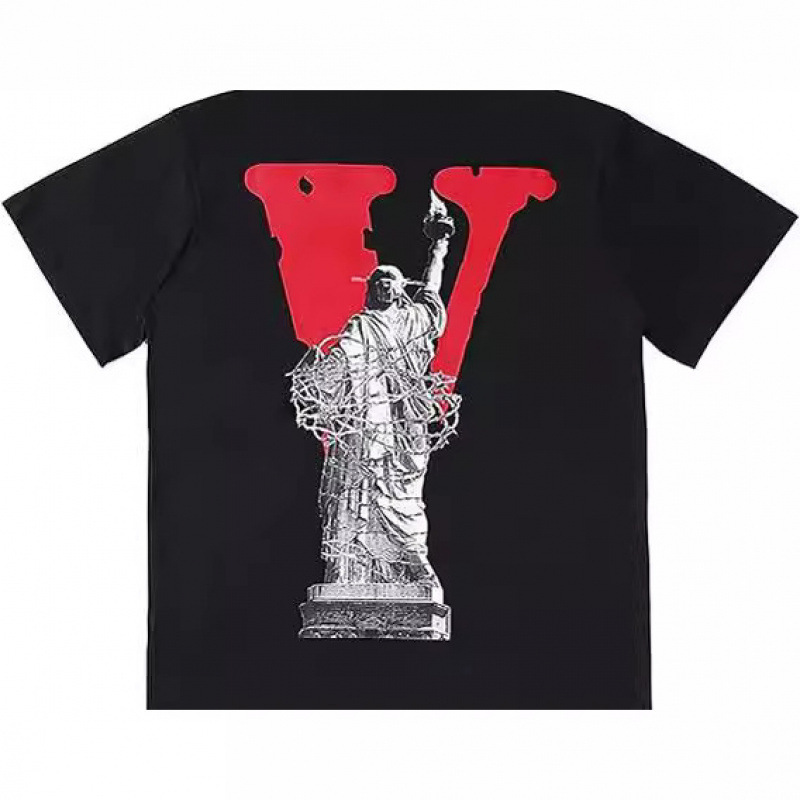 Vlone Gang Sakura Big V Letter Loose 3D Casual Trendy Brand Men and Women Same Style Couple Pullover Short-Sleeved T-Shirt for Men