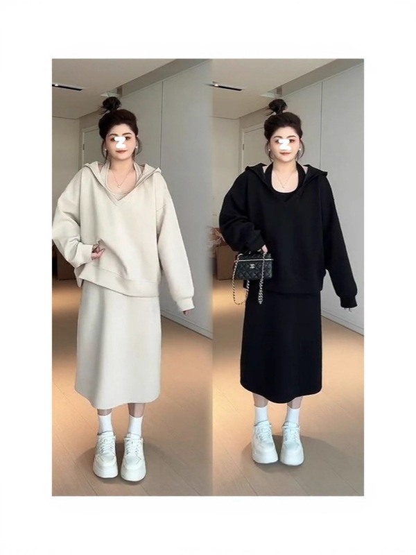 早秋韩系穿搭套装女2025秋季新款休闲卫衣挂脖背心裙子上衣两件套|undefined