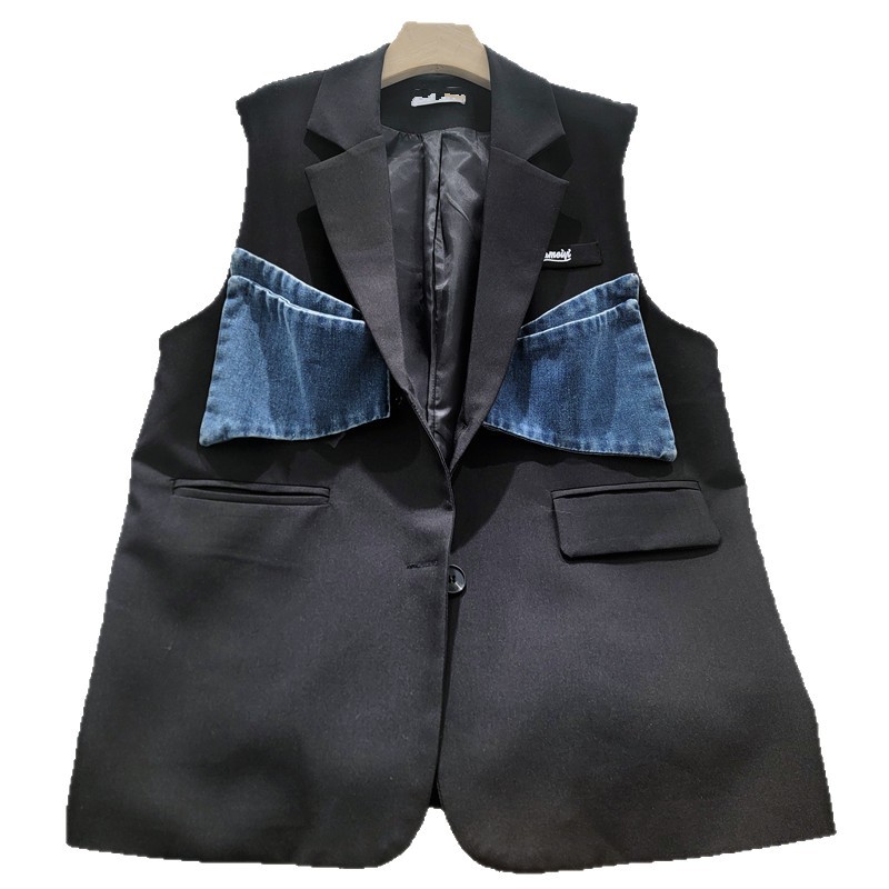 Chaleco de mujer 2026 nuevo traje pesado tejido de empalme vaquero gran arco suelto marca de moda hombro image 5