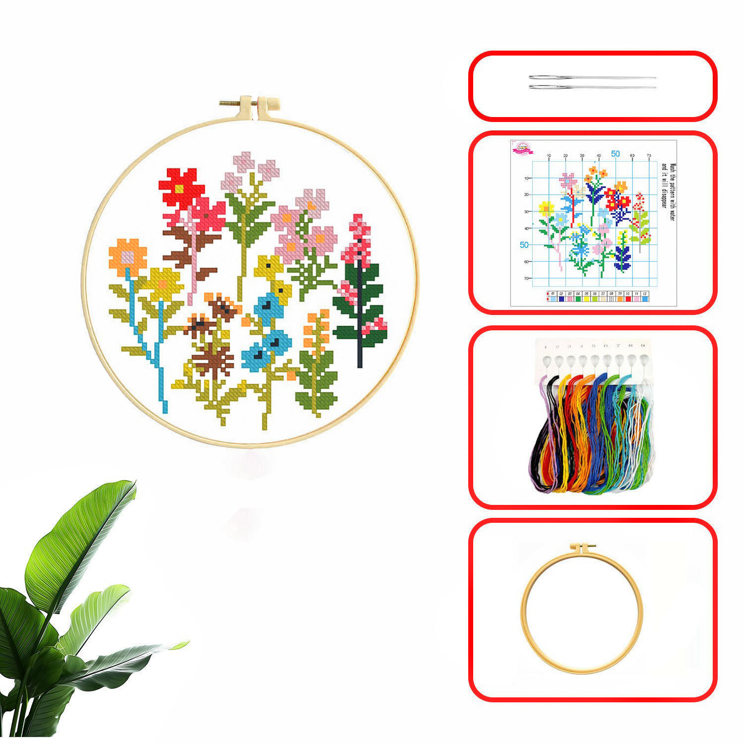 Novato paquete de materiales de bordado cruzado flores y hierba decoración de sala de estar DIY fabricantes hechos a mano al por mayor