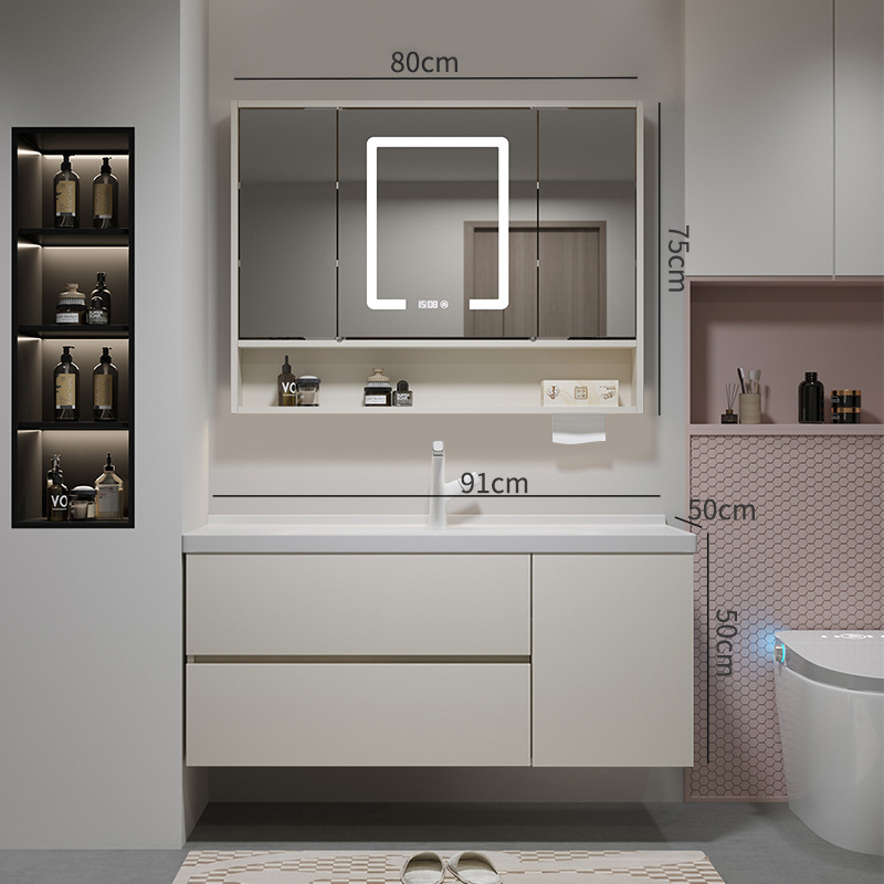 Gabinete de baño de madera sólida multicapa cerámica integral cuenca plegable Feng Shui espejo gabinete de lavabo de baño lavabo gabinete de lavabo image 17