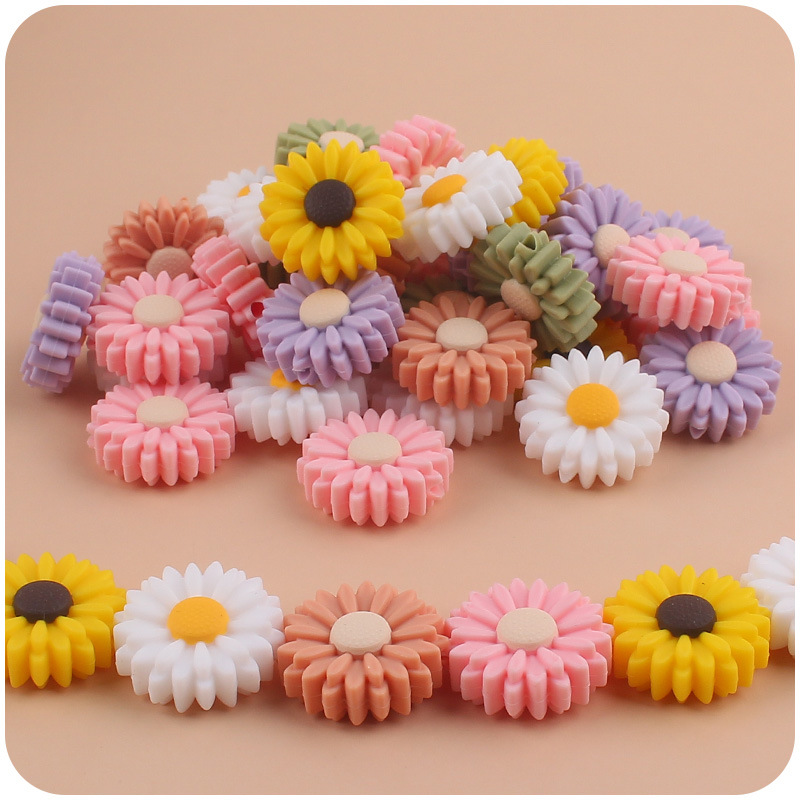 22mm bebé suministros dibujos animados Margarita cuentas de silicona DIY creativo chupete cadena mordedor pulsera accesorios juguete