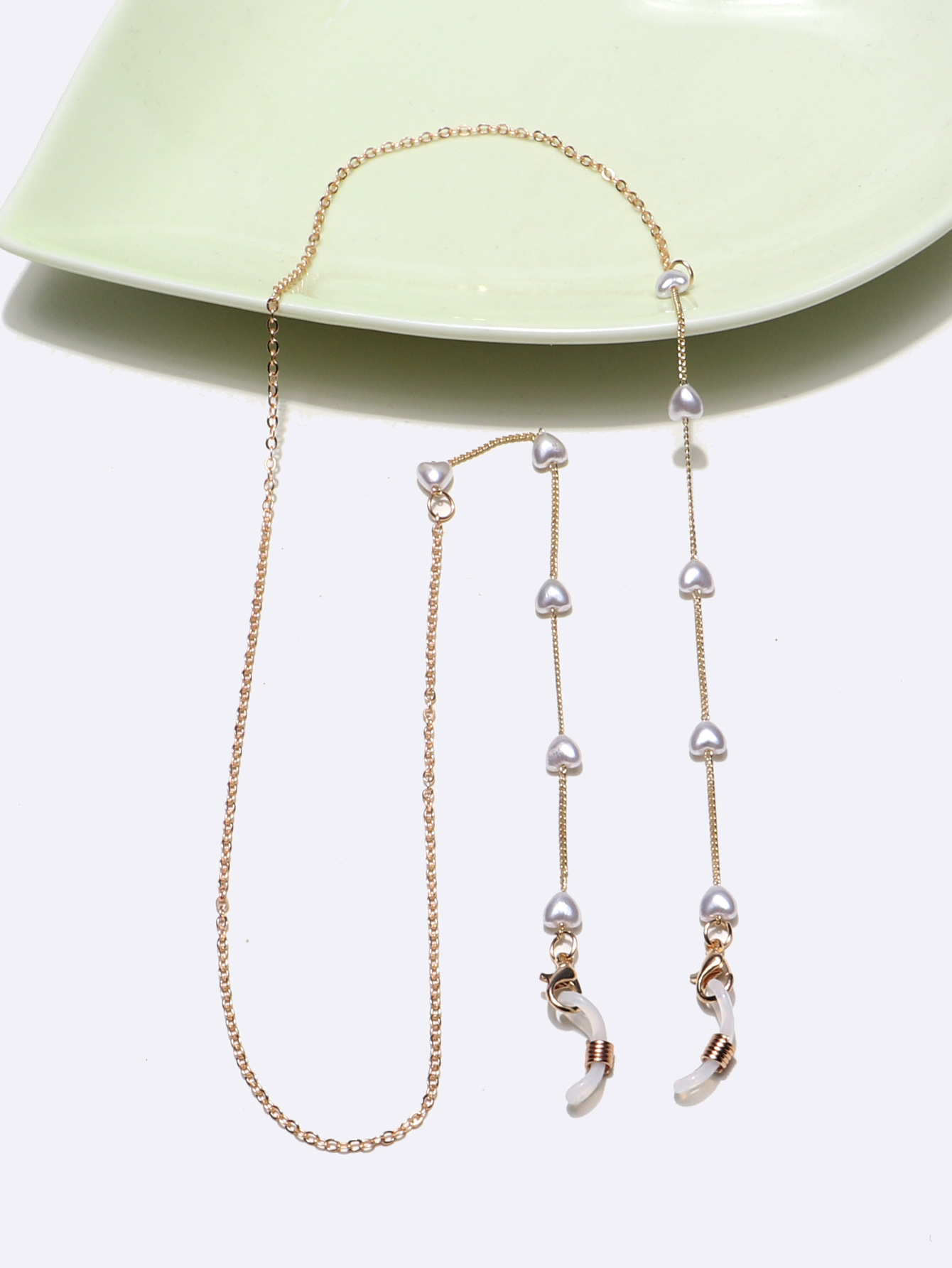 100g Weight Gold, Silver Color New Simple White Heart Pearl Glasses Mask Chain Wholesale Nihaojewelry 2