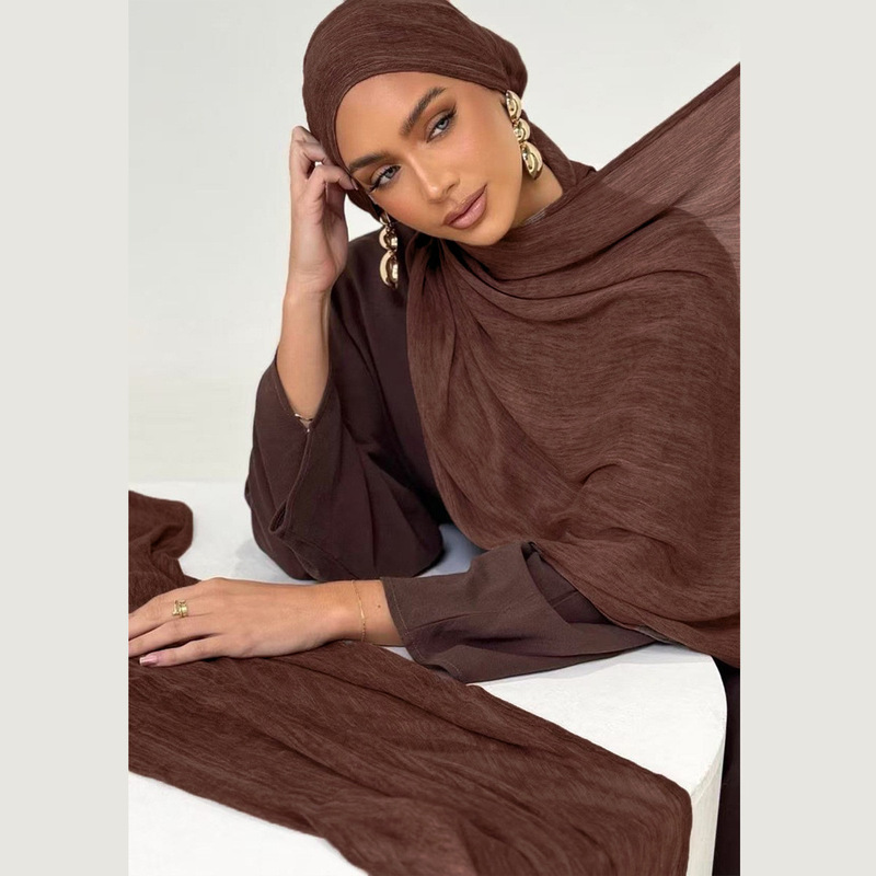 New Women's Sun-Protective Tie-Dye Shawl Scarf Beach Towel Solid Color Japanese-Style Crinkled High-End Shawl Scarf Headscarf