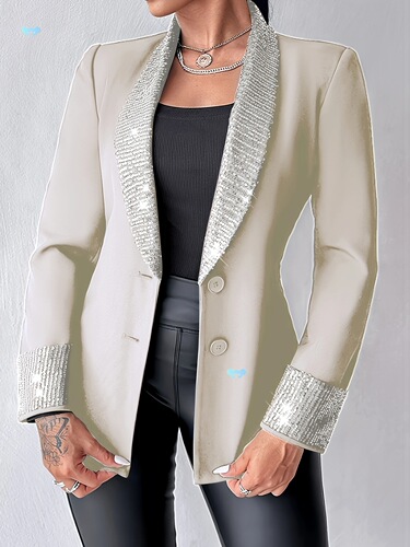 Women's Elegant Sequin Shawl Collar Blazer Jacket Solid