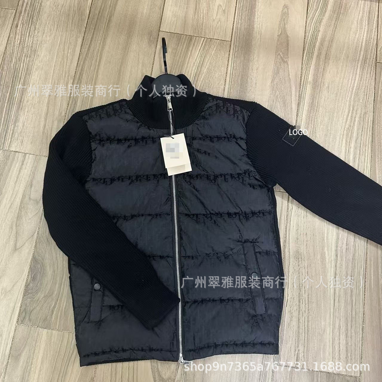 D家外贸爆款针织拼接棉服男女情侣同款满印立领修身保暖休闲外套