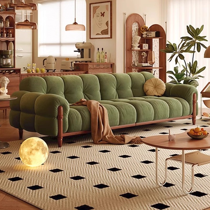 Nordic Ash Solid Wood Sofa Small Apartment Simple Modern Three-Seat Living Room Piano Key Straight Fabric Sofa