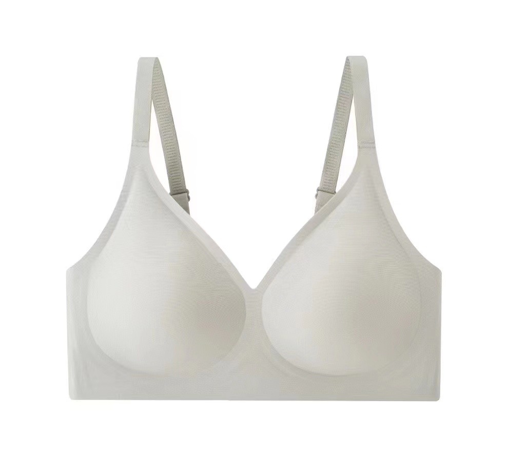 Correa de hombro pequeña, ropa interior de jalea de cuello en V, mujer sin marcas, sin anillo de acero, sujetador de colapsado, sujetador de copa fija.