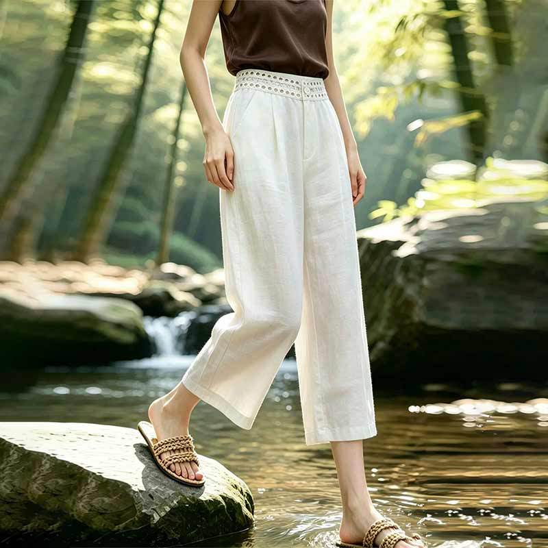 Off-White Cropped Straight-Leg Pants for Women, 2026 Summer New Style, Slim Fit, Fashionable, Flattering, Tencel Linen Casual Wide-Leg Pants Off-White Cropped Straight-Leg Pants for Women, 2026 Summer New Style, Slim Fit, Fashionable, Flattering, Tencel Linen Casual Wide-Leg Pants