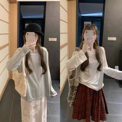 两色可选！莱赛尔天丝圆领百搭长袖t恤女宽松甜美学生上衣