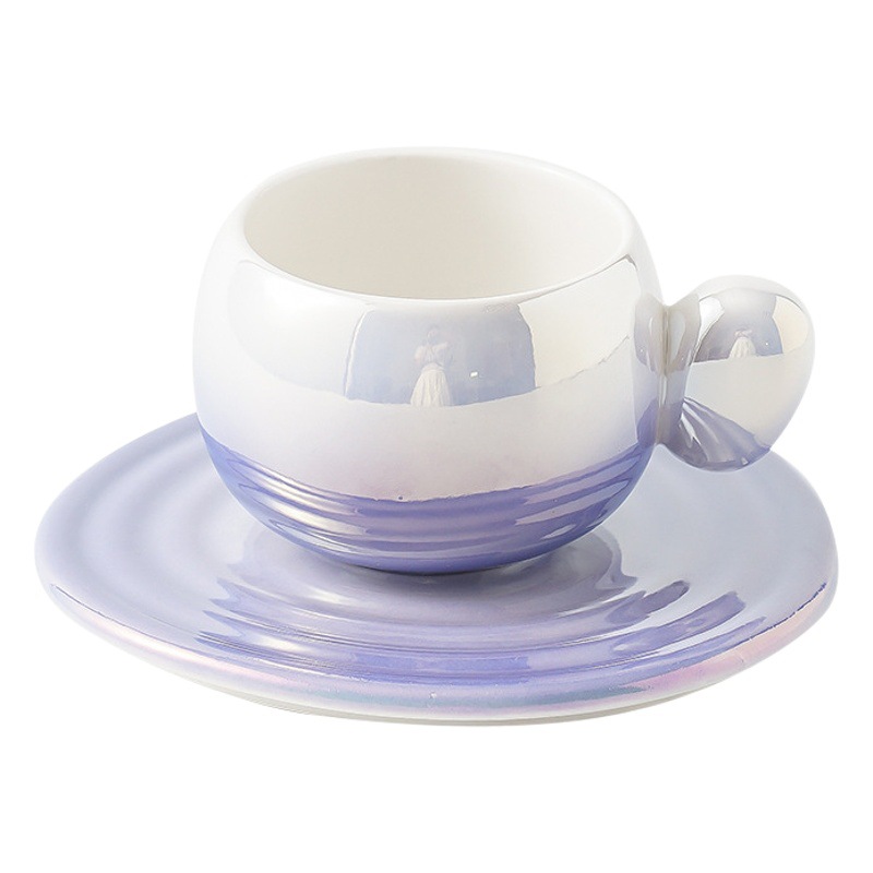 Taza de café y platillo de cerámica de alto aspecto de gama alta personalidad creativa nórdica gradiente de color chica en stock regalo