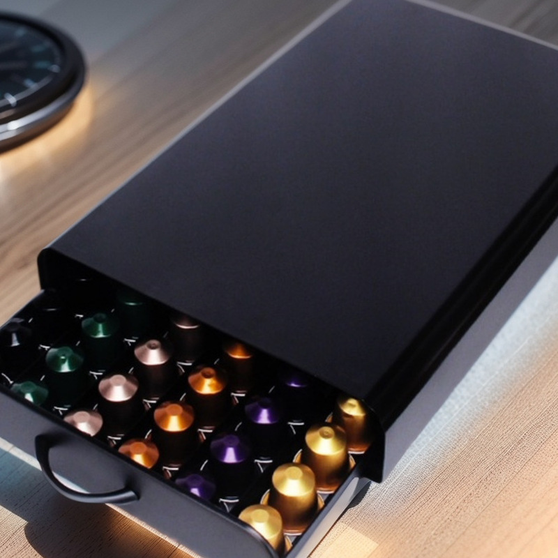 Nespresso Capsule Drawer 60 Capsules Stainless Steel Coffee Machine Storage Rack Grids Display Drawer Coffee Rack Universal