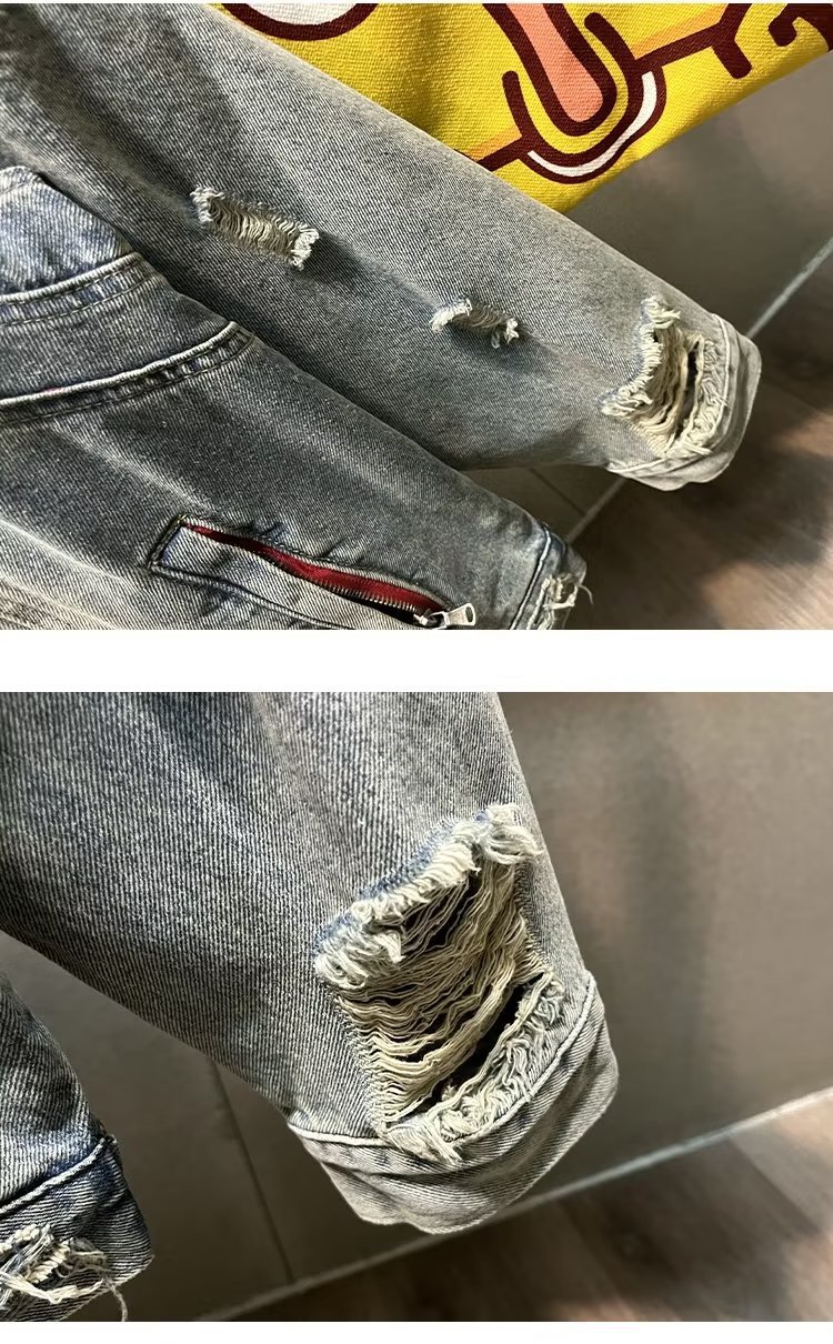 Men's Clothing Spring and Autumn New Slim Fit Ripped Denim Jacket Non Stretch Denim Jacket Top Lapel Jacket Retro Denim Clothes_voghion.com