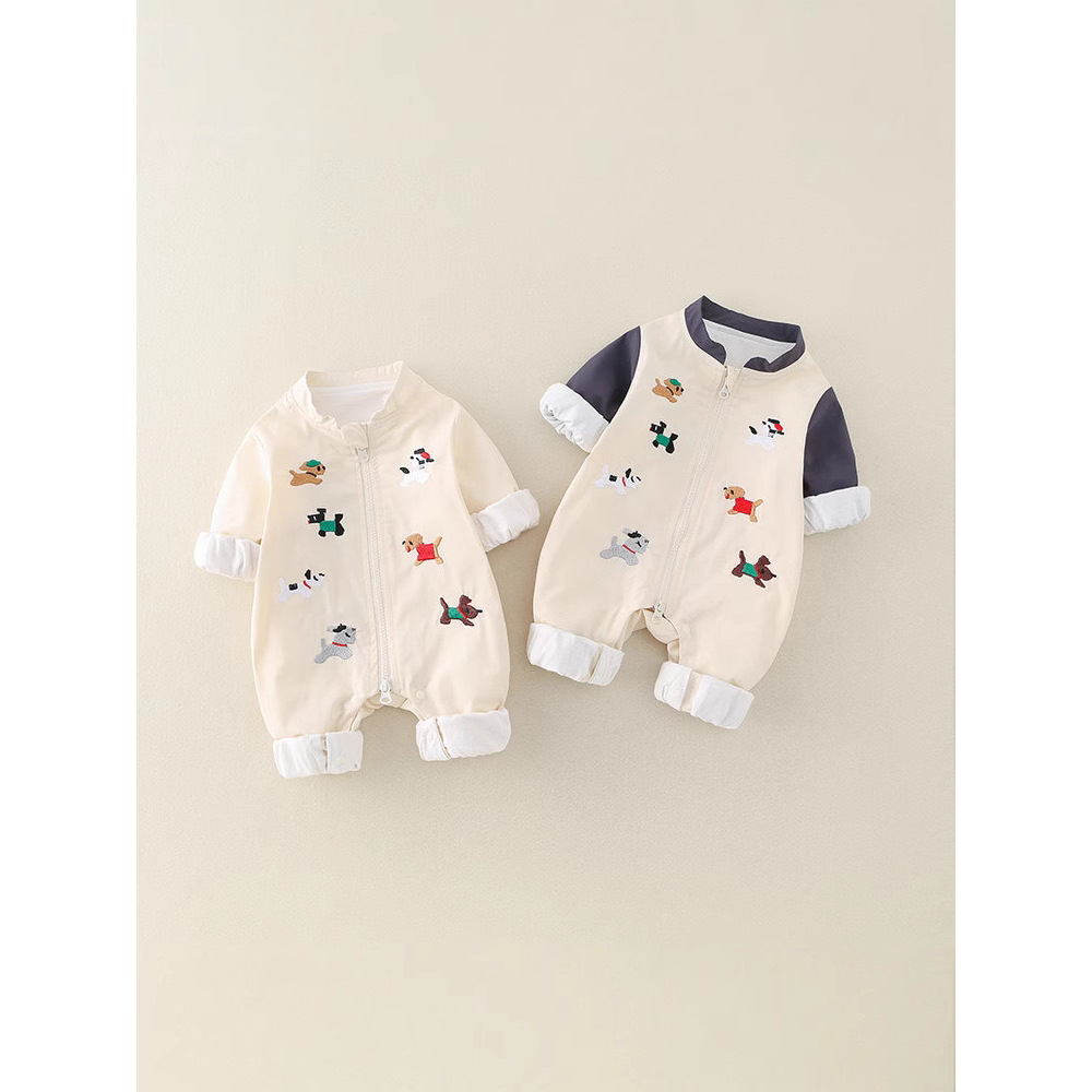 Chaqueta de bebé recién nacido de primavera mono para hombres y mujeres bebé lindo de dibujos animados perro liga mameluco casual