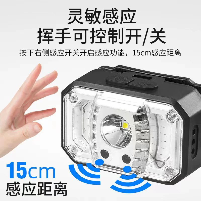 Amazon dual -light sensing red light head light head wearing strong light far near light fishing light Type C charging headlights