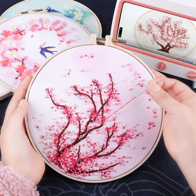 Fan de bordado DIY grupo de bordado manual auto bordado material de principiantes paquete de bordado antiguo su cinta de bordado Fan bordado