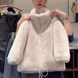 女童仿皮草外套冬季立领加厚保暖毛毛衣新款女孩洋气百搭上衣