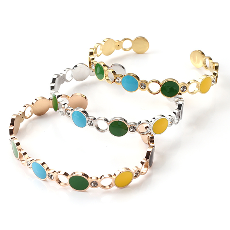 Fashion C Shape Stainless Steel Plating Rhinestones Bangle 1 Piece