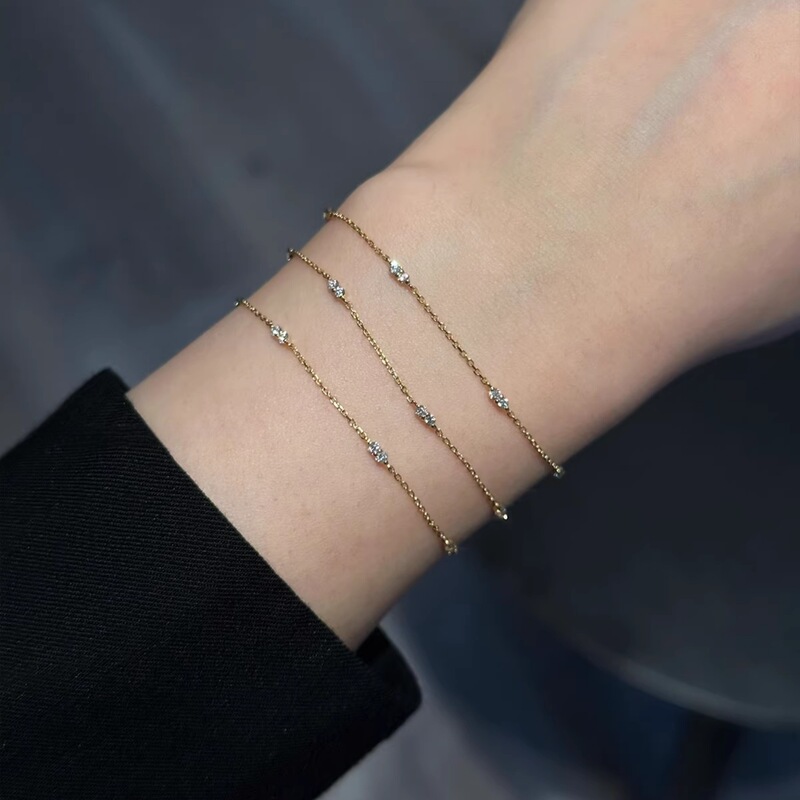 S925 Sterling Silver Plated 18K Gold Extremely Fine Zircon Mini Bracelet Stacked Light Luxury Simple Style Jewelry Bracelet for Women