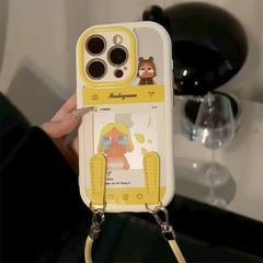 哭娃黄挂绳手机壳适用苹果16奶油壳透明iPhone15Pro小米oppo手机