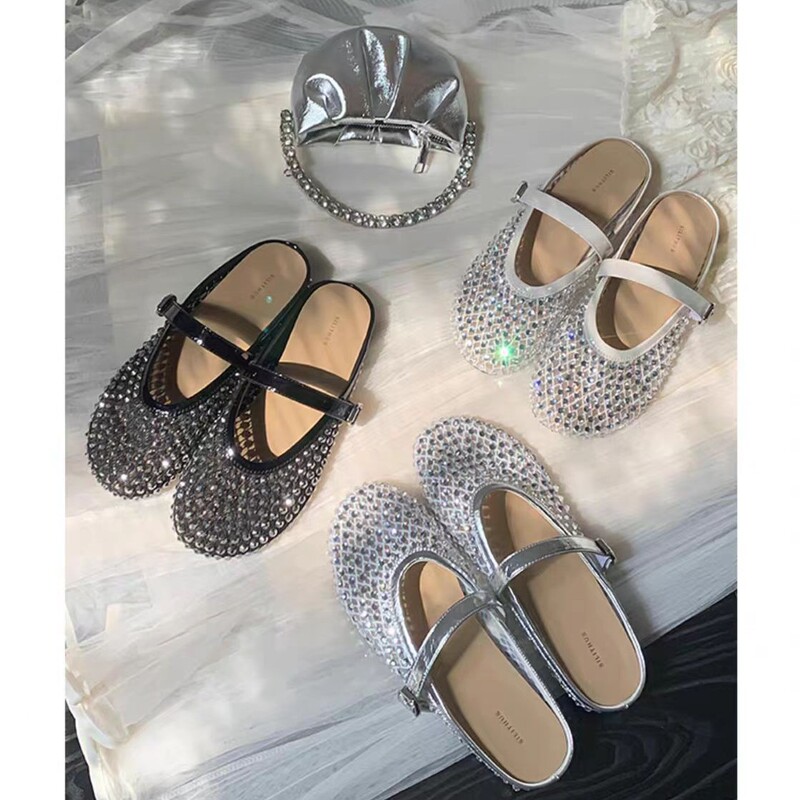 Internet Celebrated Hand-Woven Xinghe Age-Reducing Flash Diamond Birkken Baotou Half Slippers Women's Summer New Mesh Breathable Fairy