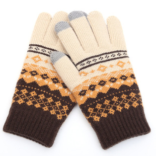 Touch Screen Gloves Men's Winter Non-Slip Driving Student Knitted Warm Couple Fleece-Lined Outdoor Thickened Cycling Gloves