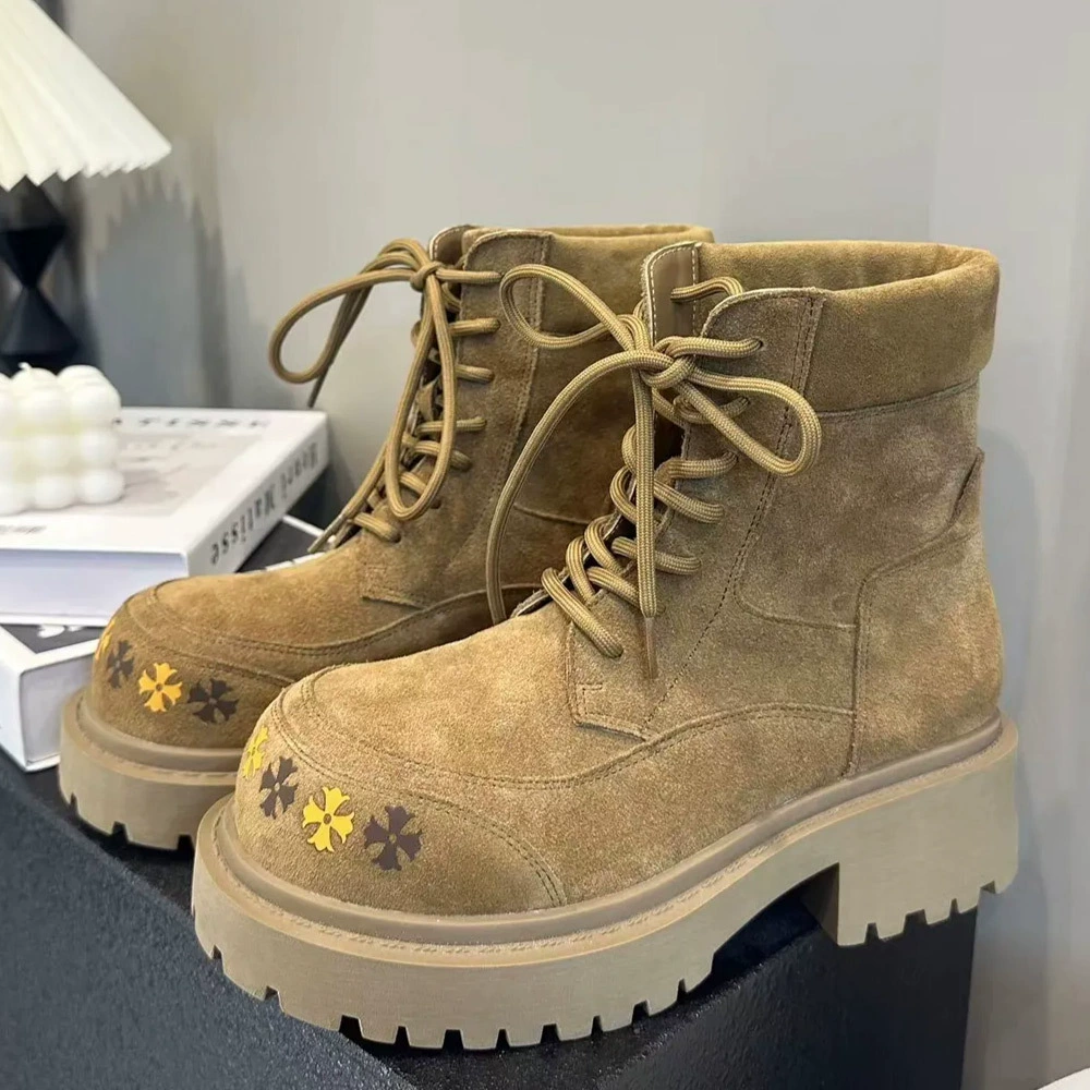 Женские ботинки Мартин из натуральной матовой кожи, осень-зима 2025, на толстой подошве, мотоциклетные ботинки в британском стиле, рабочая обувь, на шнуровке, короткие, нескользящие и износостойкие