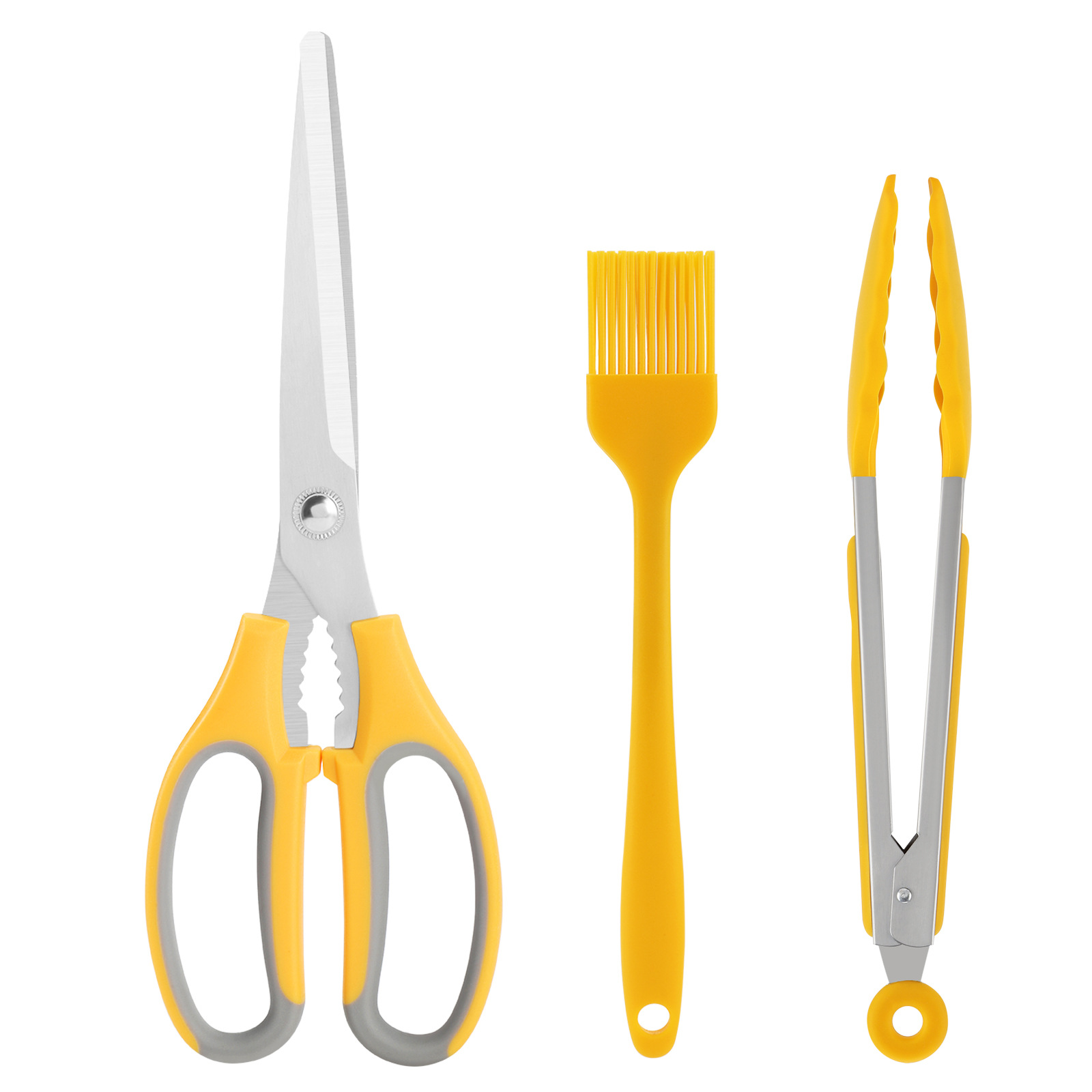 En stock clip de alimentos de acero inoxidable de tres piezas de silicona clip de alimentos cepillo de aceite cepillo de barbacoa tijeras de cocina gadget traje